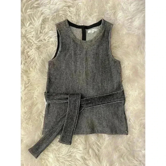 Madewell French Rib Tie-Waist Tank Shirt XXS Gray Stripe Textured Sweater Knit - Picture 5 of 7